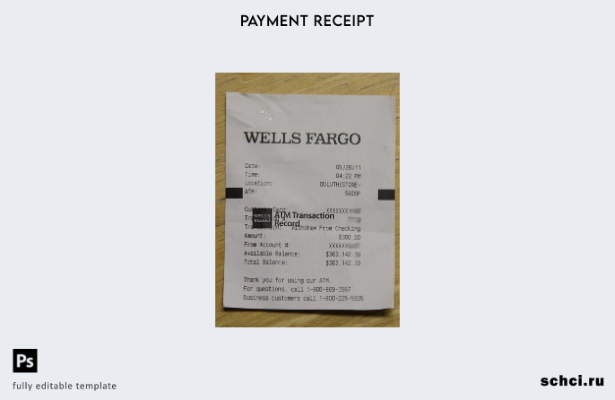 скачать цифровой шаблон квитанции об оплате компании Wells Fargo, США